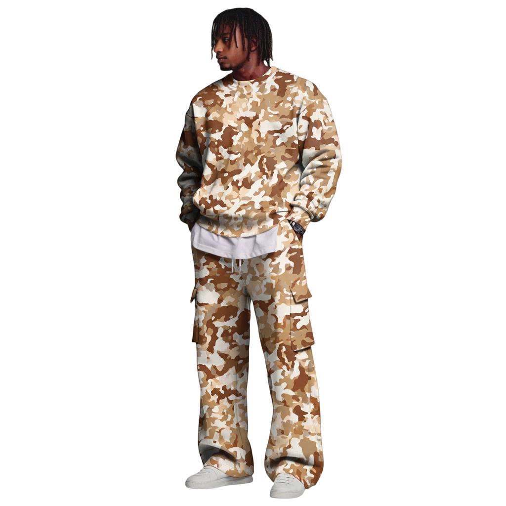 Set da Uomo con Felpa a Strati e Pantaloni Cargo con Vita Elasticizzata