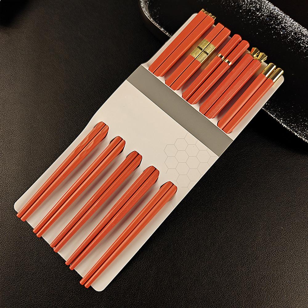 Orange 5 Pairs Chinese Chopsticks Sushi Sticks Korean Chopsticks Reusable Alloy Chop Sticks Kitchen Tableware Tool Accessories