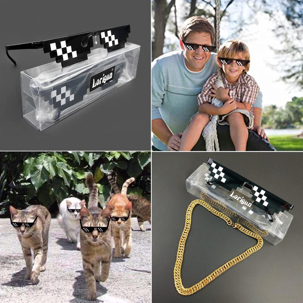[Lorigun] Thug Life Sunglasses Pixel Mosaic Glasses Party Glasses MLG Shades (12 Pixels)