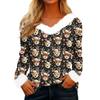 Damen Modisches Lässiges V-Ausschnitt Weihnachts-Print Langarm-Oberteil