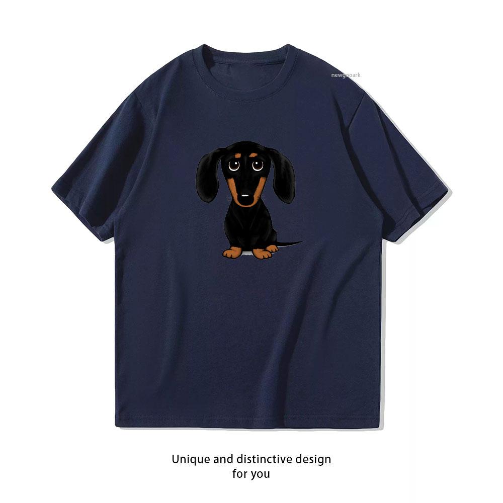 Cute Black and Tan Smooth Coated Dachshund Cartoon Dog TShirt Women Unisex Casual Cotton Graphic T Shirts Classic Aesthetic