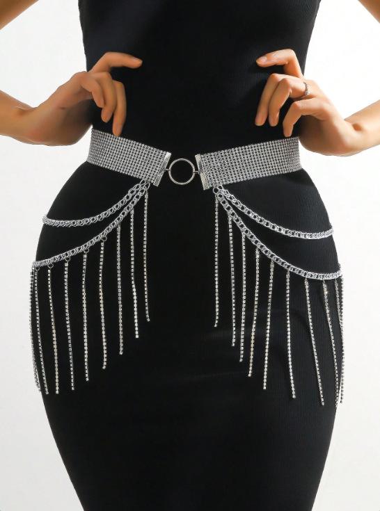 New Women s Metal Side-Swing Waist Chain Diamond-Tassel Design-Wedding Party & Everyday Wear Rhinestone Tassel Waist Chain Belt