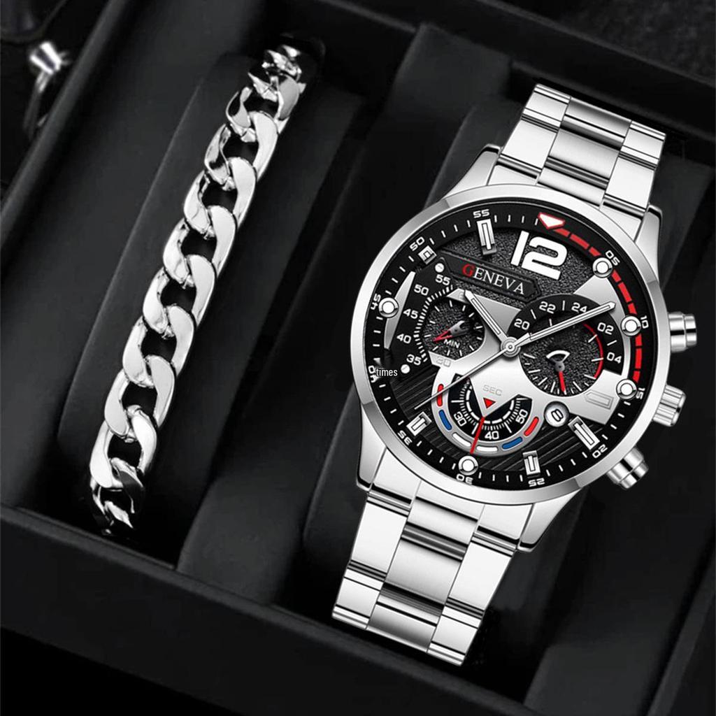 Geneva Fashion Men's Steel Band Calendar Wristwatch - Business Edition