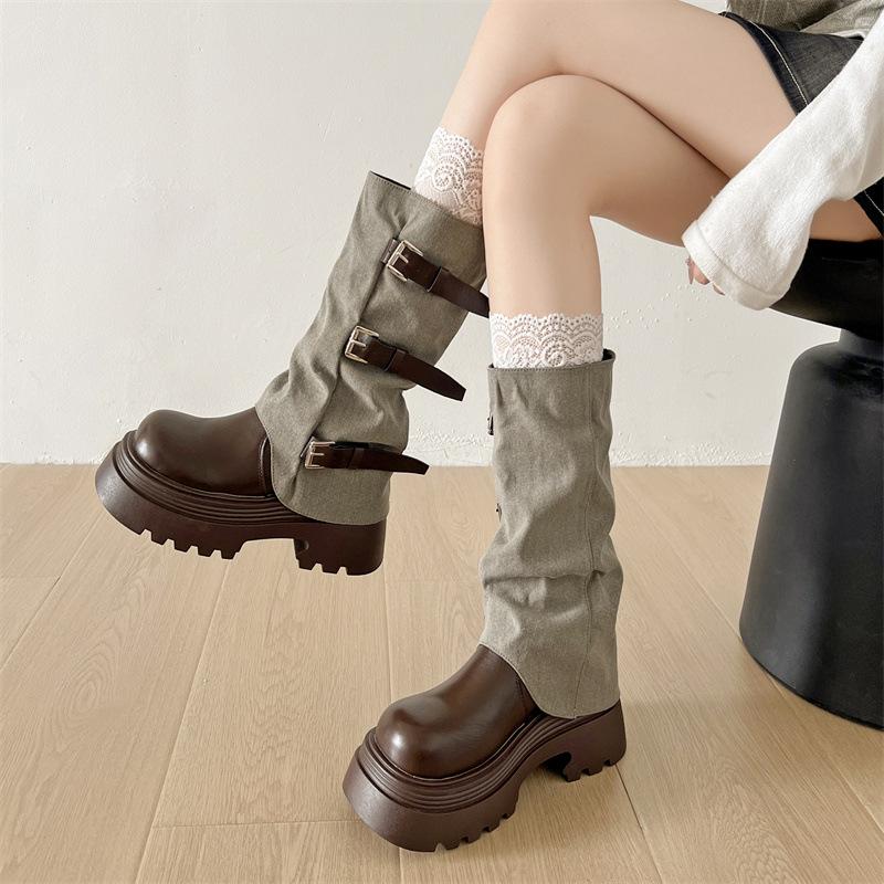 Retro High-end British Style Thick-soled Martin Boots for Women's 2025 New Autumn Skirt To Increase Height and Thin Medium Boots