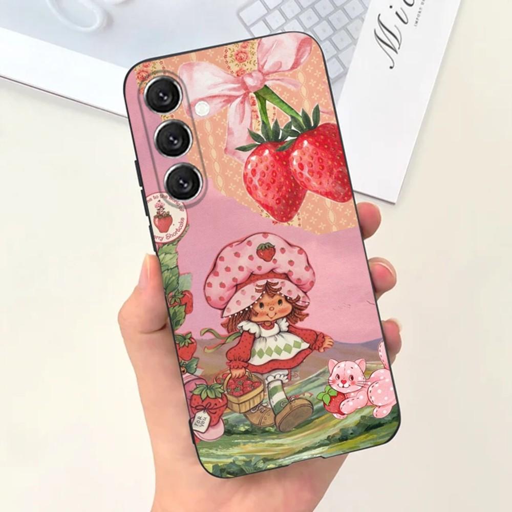 Girl Pink Strawberry S-Shortcake Phone Case For Samsung S25,S24,S21,S22,S23,S30,Ultra,S20,Plus,Fe,Lite,Note,10,9,5G Black Cover