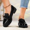 Bright Leather Lacquered Loafers 2025 New Face Tassel Medium Heel Retro European and American Large Size Foreign Trade Fashion Casual Shoes
