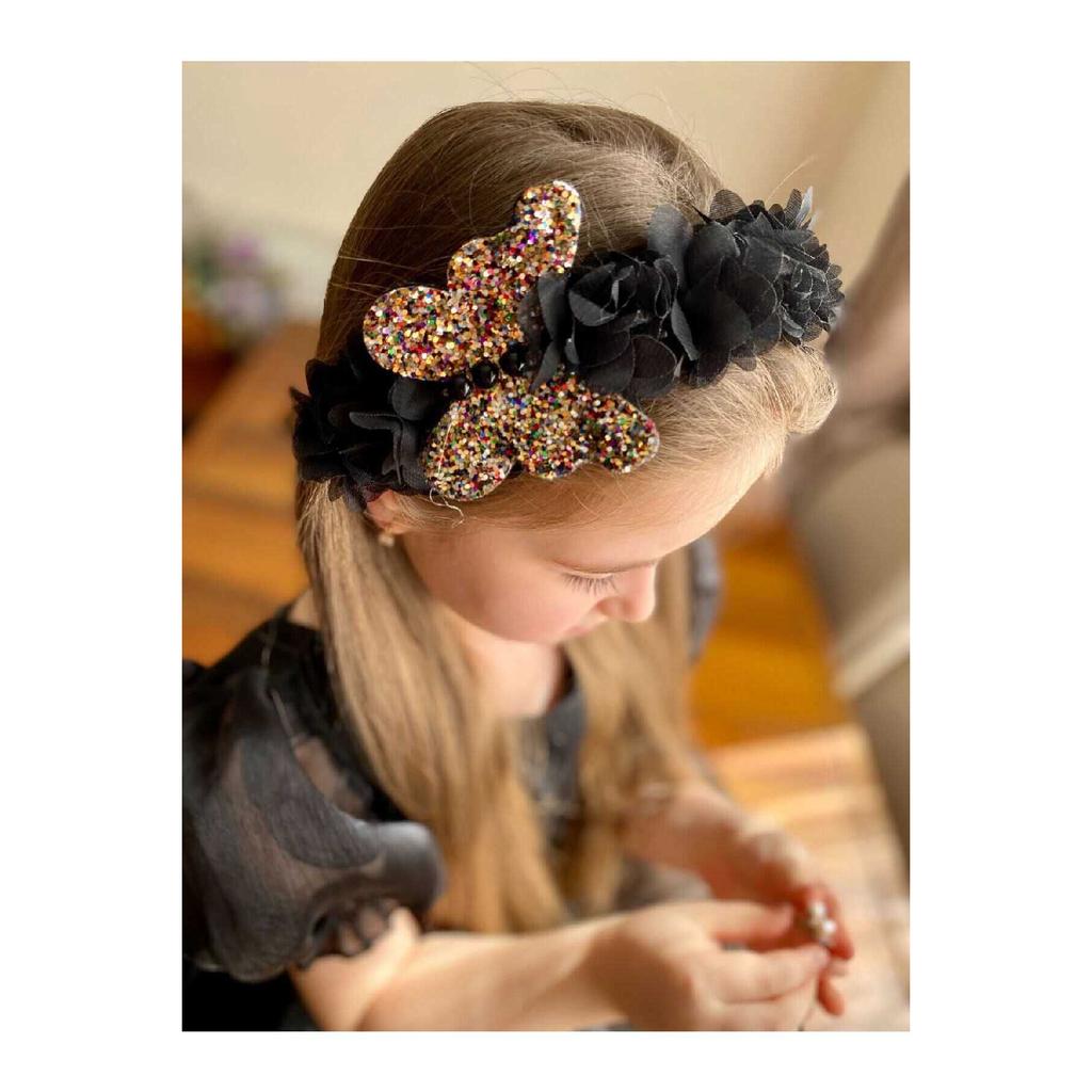 Colorful Butterfly Crown With Black Tulle Flowers