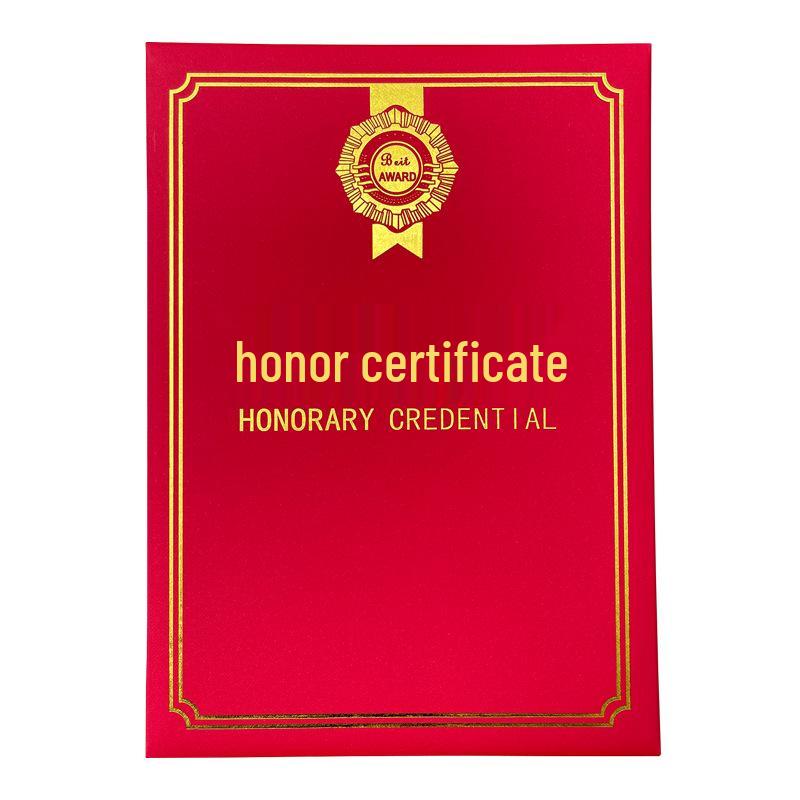 A4 Hardcover Vertical Honor Certificate with Pearlescent Stamped Cover and Volunteer Authorization Envelope красный