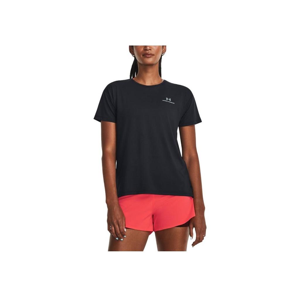 Under Armour Rush Energy Logo Print Crew Neck Short Sleeve T-Shirt Women Tops Black 1379141-001