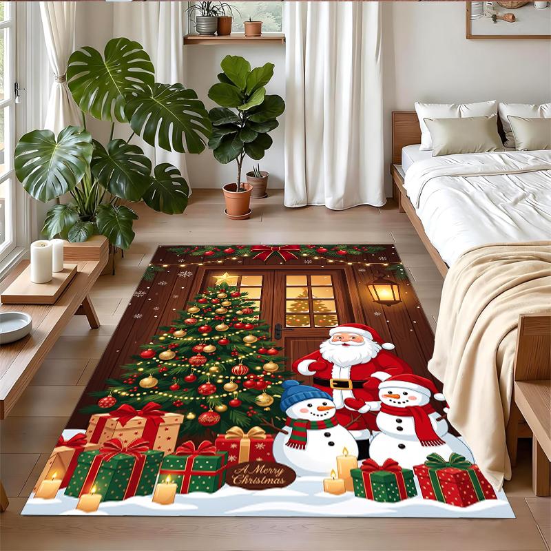 Christmas Printed Square Area Rug Soft Non Slip Floor Carpet For Bedroom Holiday Gift