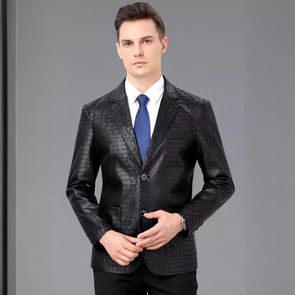 Lederjacke für Herren Krokodilmuster Schafsleder Businessanzugjacke modische Lederjacke für Männer mittleren Alters