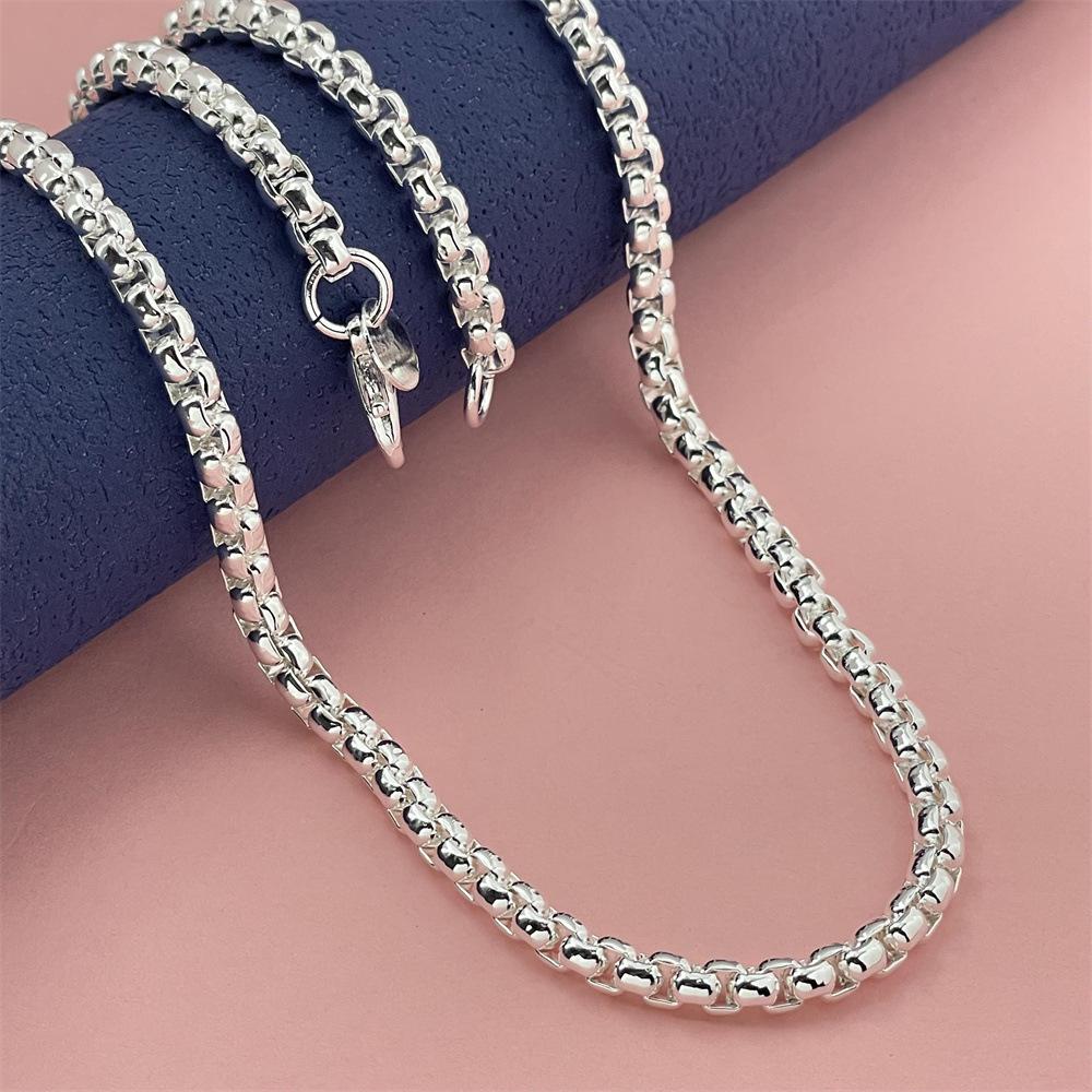 European Bestseller: 925 Silver Plated Round Box Necklace, 50-60CM, 4MM