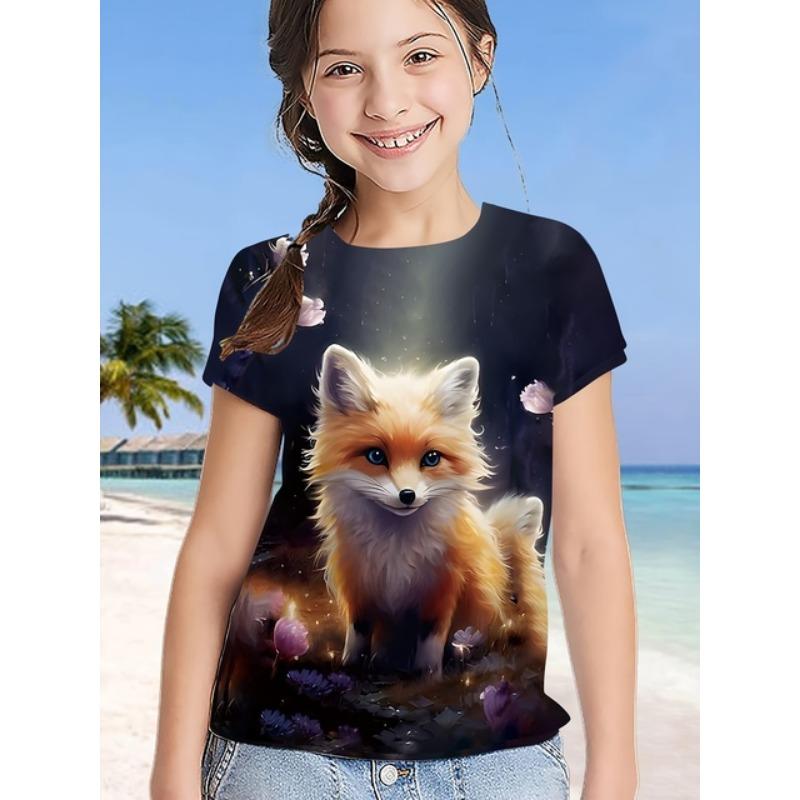 Mädchen Kleidung Mädchen T-Shirts Kurzarm 3D Cartoon Druck Kinder Sommerkleidung Lässig Niedlich Rundhals Kinder Jungen Kleidung Tops
