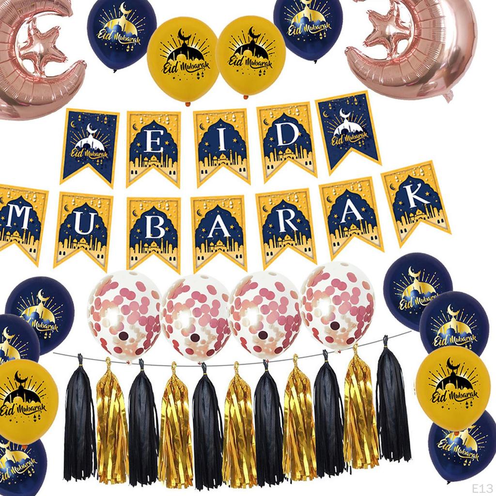 Blloons Festive Print Decortive Eid Mubrk Bckdrop Bnner for Holidy Prties Decor