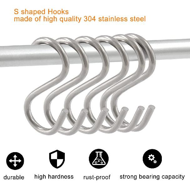 12pcs 304 Stainless Steel S Hooks, 0.08'' / 2mm. Metal S Shaped Hooks Heavy Duty Hangers Hanging Hooks for Hanging Pots Plants Cups Clothes Keys Caps