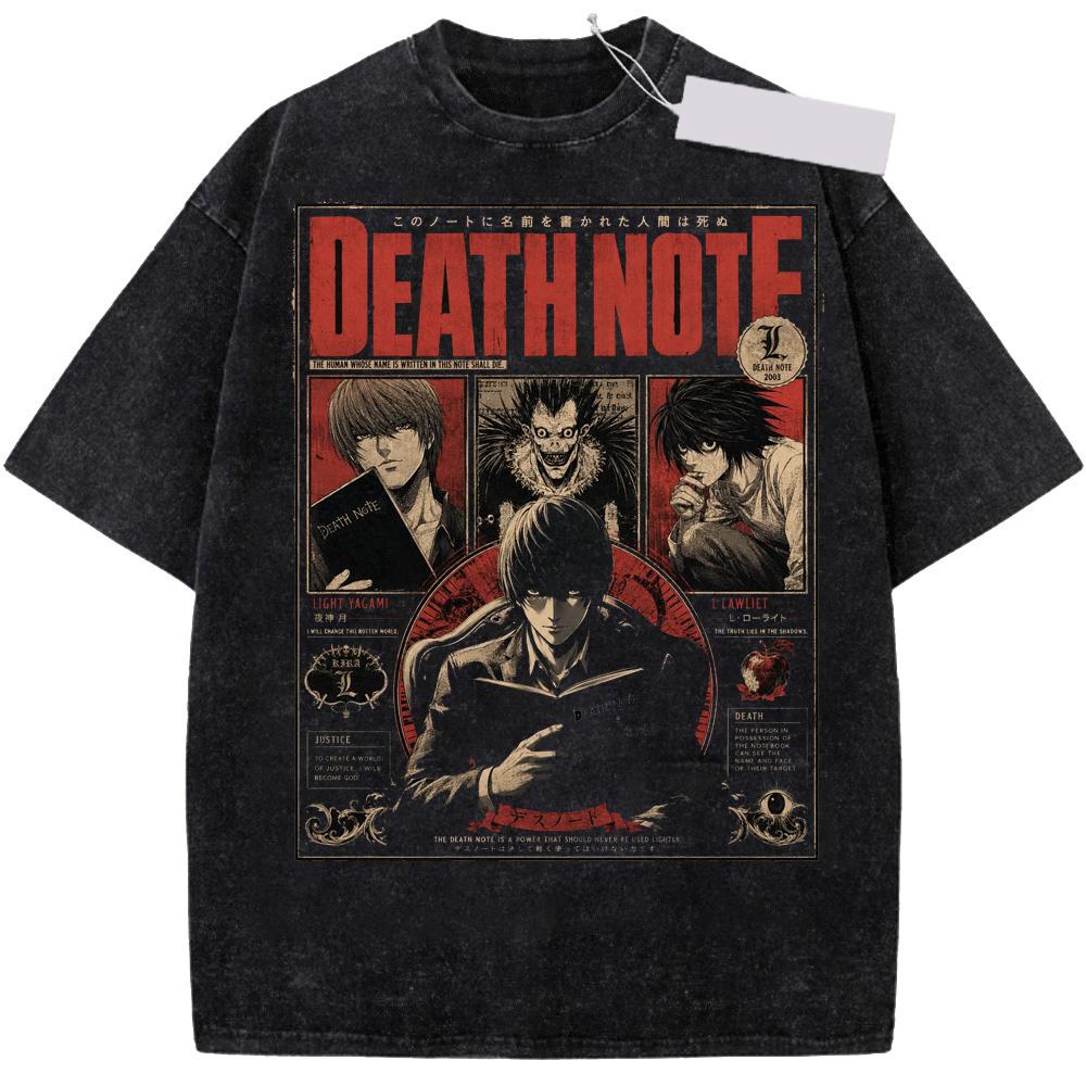 Yagami Light DEATH NOTE T-shirt Vintage Y2k Washed Anime T Shirt Men Women Clothing Summer Short Sleeve 100% Cotton Tees Tops