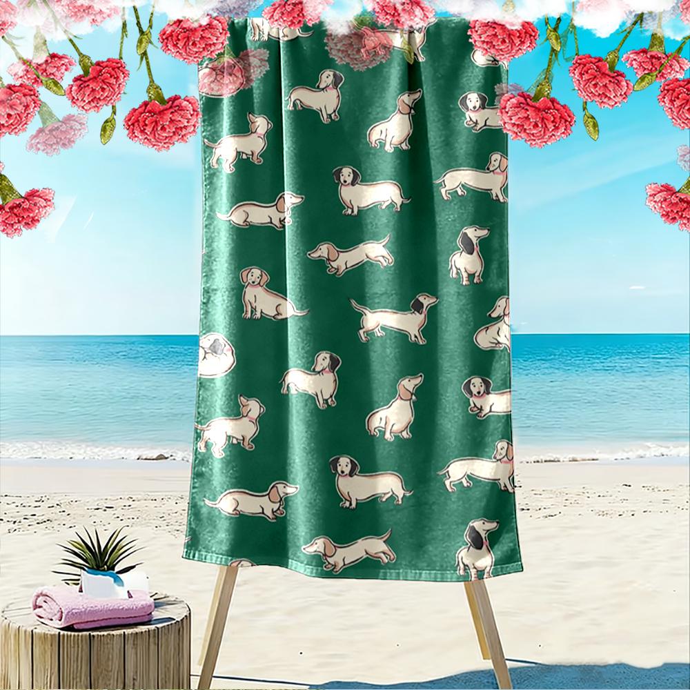 Dachshund Dog Pattern Green Towel Beach towel quick-drying for travel outdoor sports jogging beach and swimming