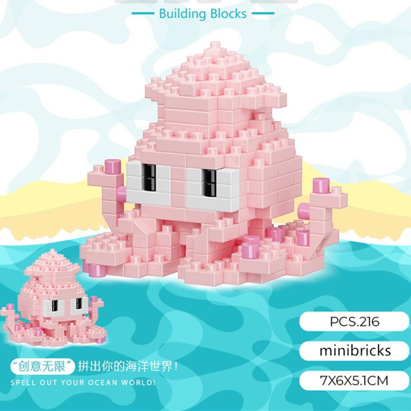 NEW Cute Marine Animals Turtles Dolphins Crabs Fish Clownfish Octopus Building Blocks Kit Girl Bricks Model Kids Toy Children