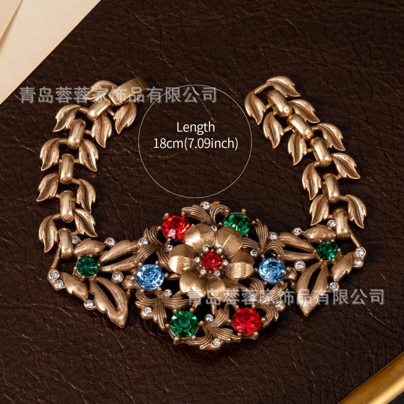 Западный Дрожащий Цветок Антикварный Браслет Прочный Золотой Великолепный Цветной Сокровище Классические Винтажные Украшения
