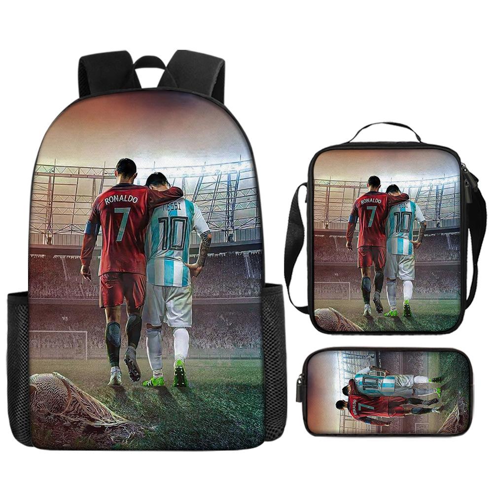 Sac à dos imprimé étoile de football Sac à dos scolaire trois pièces pour enfants Sac à dos dessin animé pour élève de l'école primaire Shoulder bag