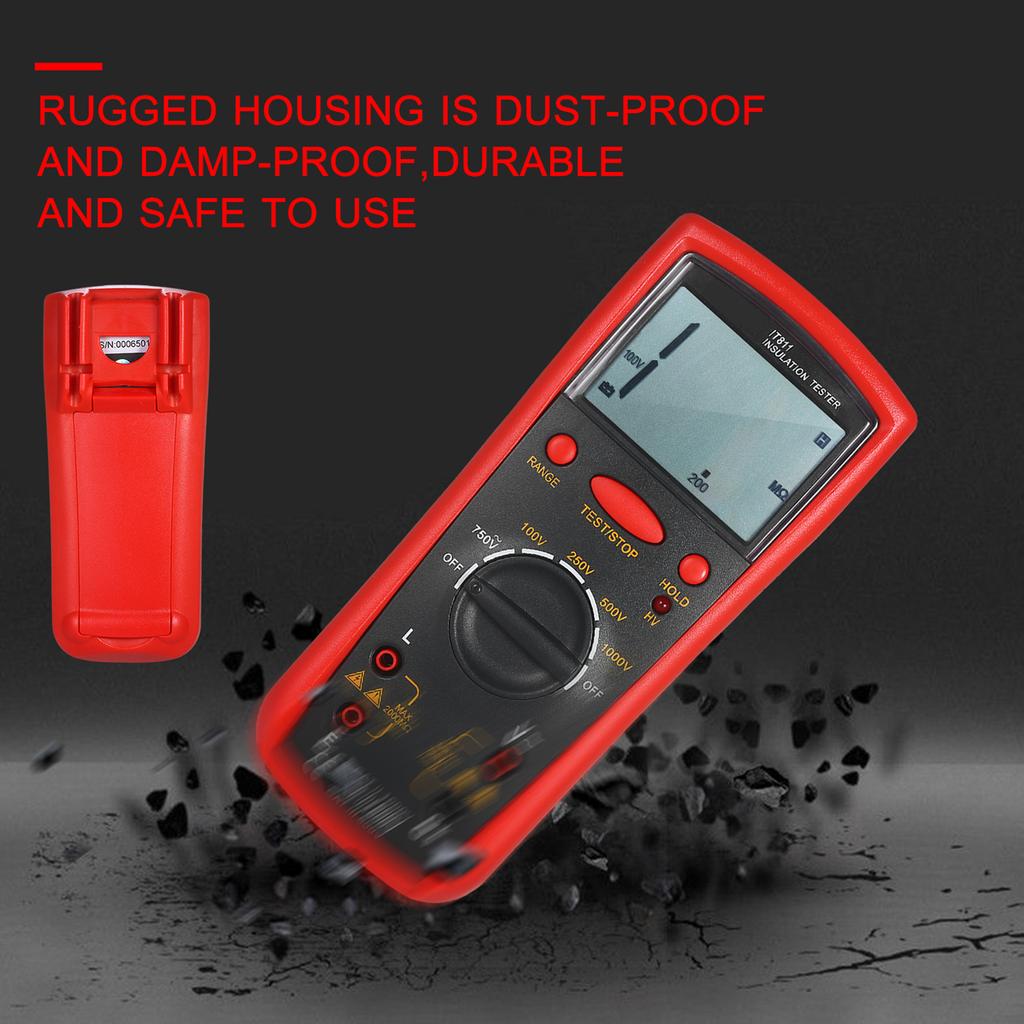 Insulation Resistance Meter Digital Ohmmeter Handheld Insulation Tester 0.1M Ohm  2000M Ohm  Auto Ranging High Accuracy