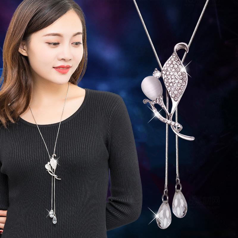 Autumn And Winter Tulip Clothes Sweater Chain Long Tree Flower Crystal Necklace Women'S Accessories