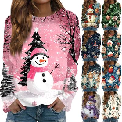 Women's Casual Fashion Christmas Tree Printed Round Neck Long Sleeve Top