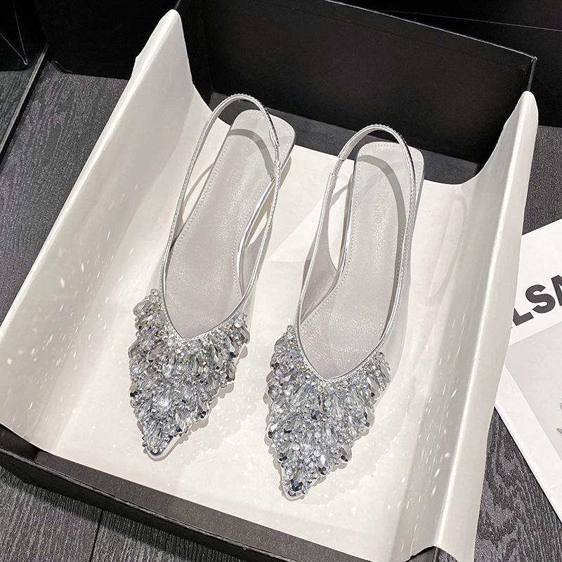 Francouzské kamínkové lodičky s špičatou špičkou, středním podpatkem a uzavřenou špičkou pro ženy, velké velikosti 41-43, kolekce 2025