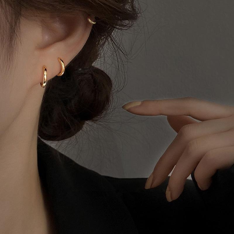 Silver 6/8/10MM Smooth Surface Round 14K Gold Plated Hoop Earrings For Women Classic Fine Jewelry Piercing Ear Accessories