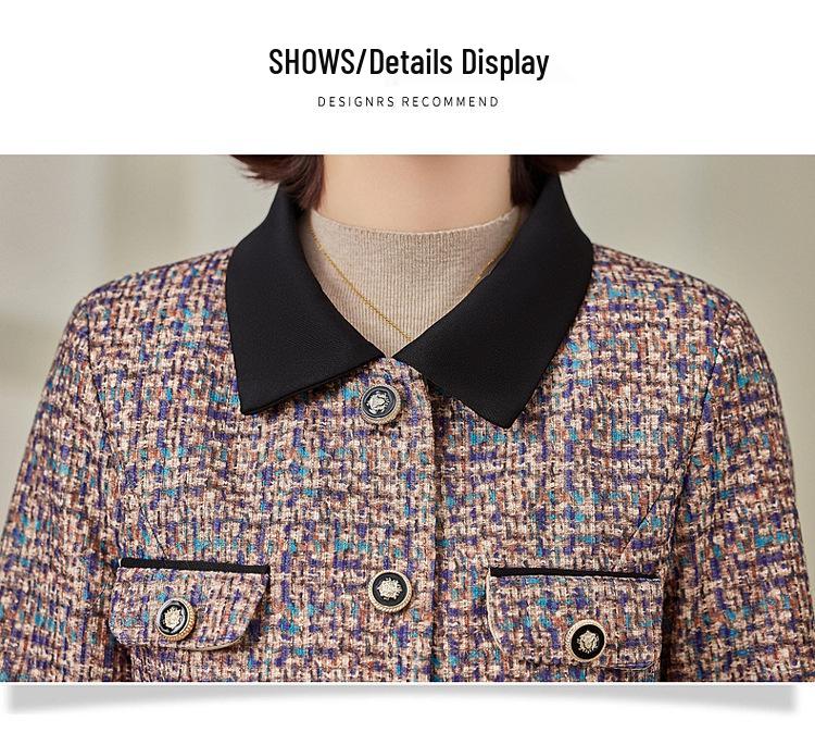 2025 Spring & Autumn Color Block Turn-Down Collar Jacket for Middle-Aged & Elderly Women