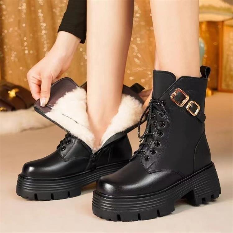 British winter velvet cotton Martin boots women's rivets medium tube high heel locomotive short boots knight thick heel fashion boots