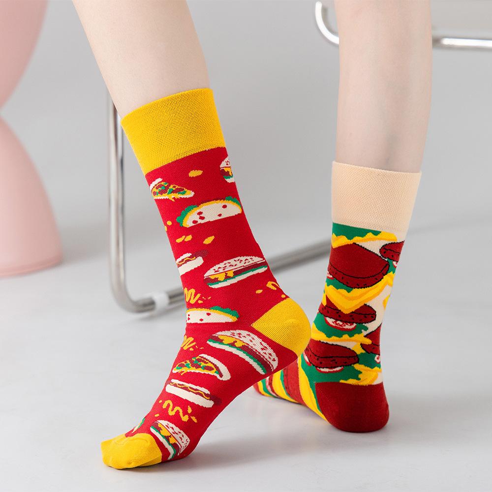 REMOULD Women Fashion Designer Mismatching AB Socks High Quality for Girls Art Crazy Socks With Print Pattern Fancy Cool
