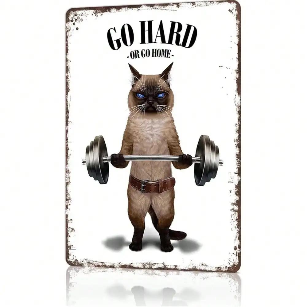 

Tin Metal Sign Retro Cat Lifting Weights 8x12 Inch Funny Vintage Gym Wall Art for Home Decor 20x30cm（7.8x11.8inch）