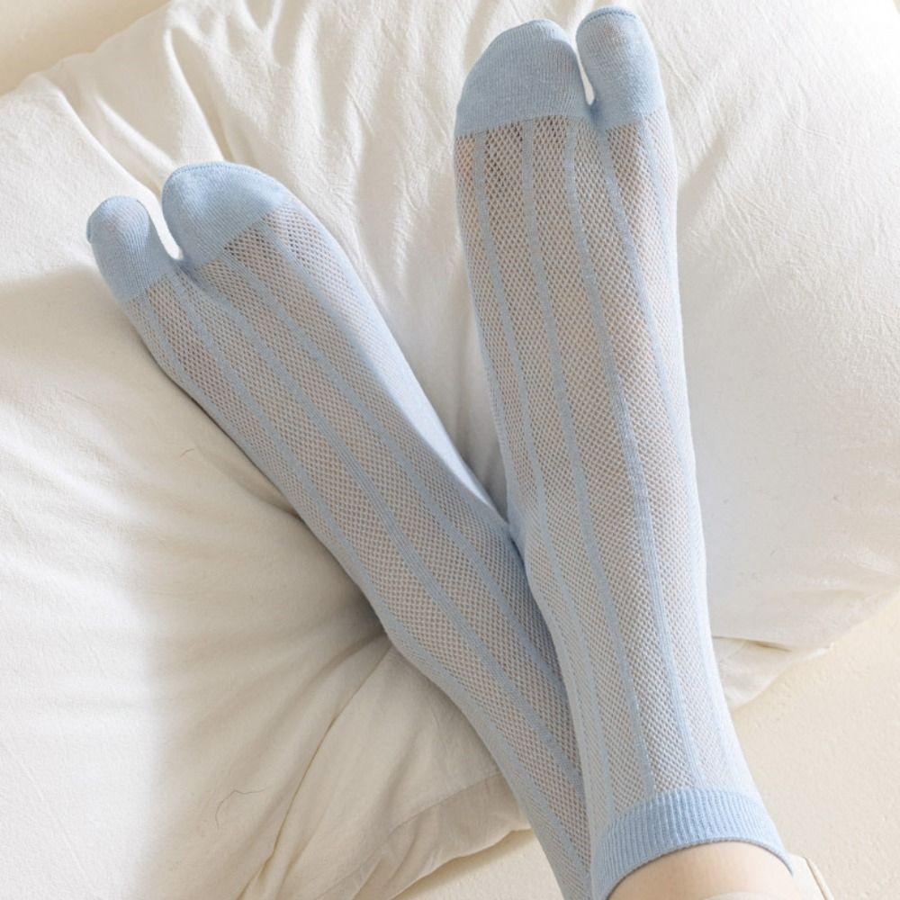 Breathable Mid-calf Mesh Socks Simple Split Toe Tube Socks Solid Color Two Toe Socks  Women