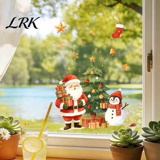 Indoor Outdoor Holiday Accents Cartoon Christmas Window Sticker, Removable Santa Snowman Tree Decal, Waterproof Home Decor Static Cling PVC