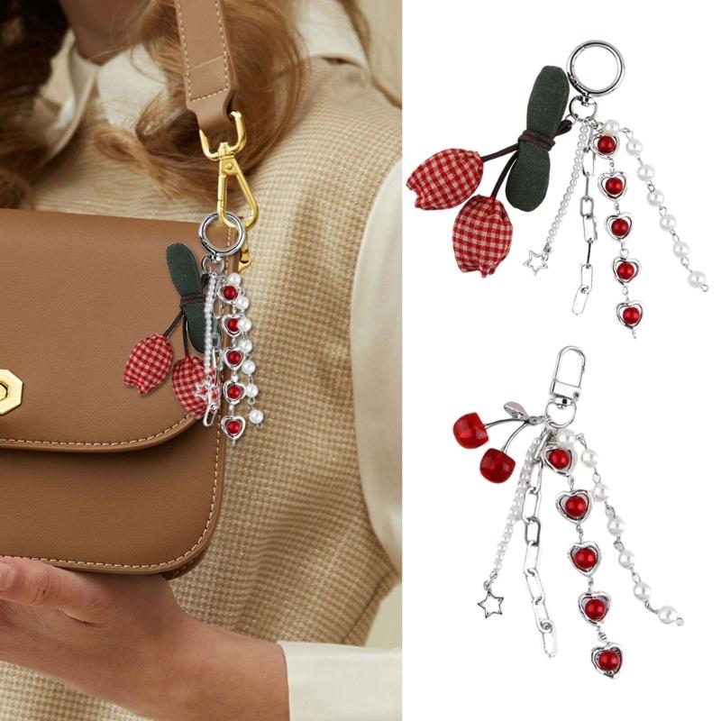 Cherry Shape Keychain Fashion Keyring Pendant Car Key Chain Hanging Ornaments Keyholders Bag Pendant Charm Decorations