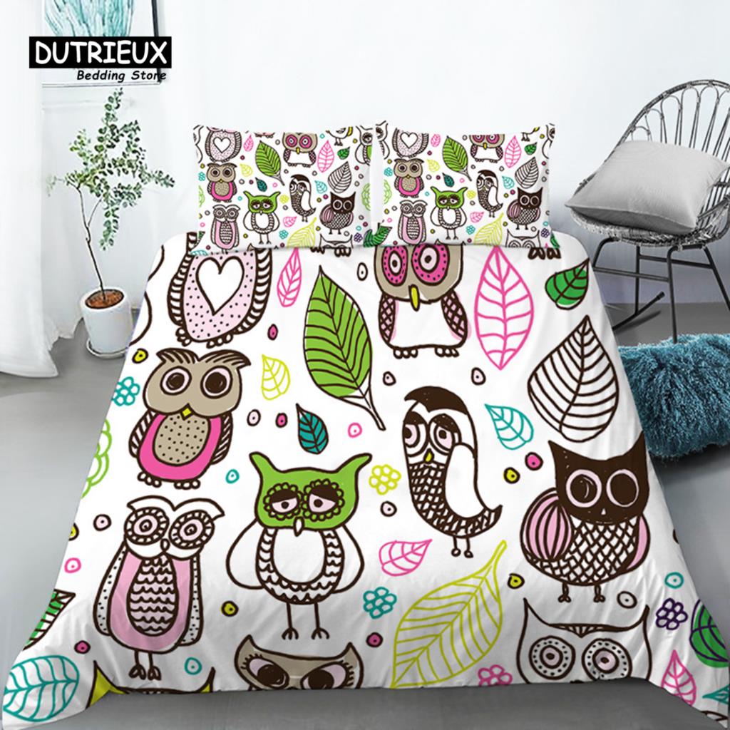 Funny Cartoon Animals Duvet Cover With Pillowcases Bear Chicken Rabbit Lions 3D Print Toddler Bedding Set For Kids Teens Decor