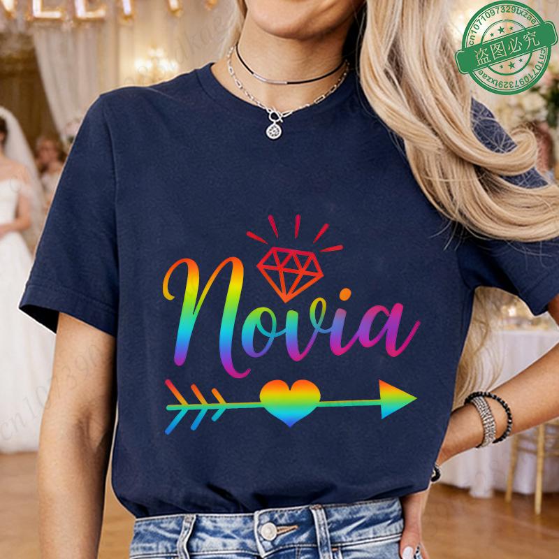Spanish Girl Bachelorette Party T-Shirts, Rainbow Diamond Heart Arrow Graphic Tees for Bridal Shower, Team Bride Tribe Blouses