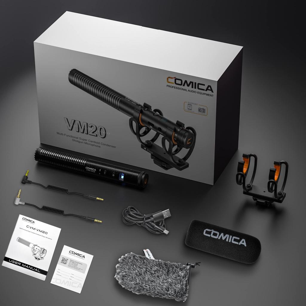 COMICA VM20 Shotgun External Camera Microphone with Stepless Gain 60 Hours of Compatible with DSLR and Videography Microphone, High-Sensitivity