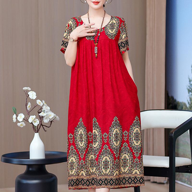 Elegante lange Kleider mit Ärmeln Übergröße Lässiges lockeres Kurzarm-Vintage-Kleid für Damen Sommerkleidung