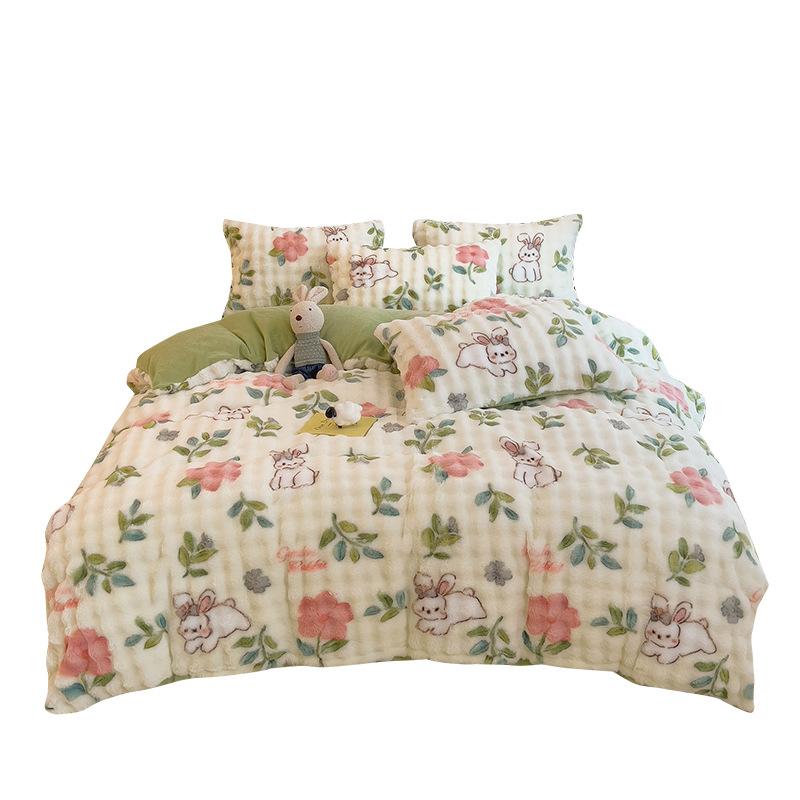 Four-Piece Set Tutu Velvet Quilt Cover Warm Thickened Milk Velvet Double-Sided Velvet Bed Sheet Three-Piece Set