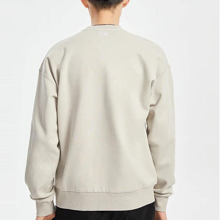 Li Ning Sports Fashion Series Embroidered Logo Loose Fleece Crewneck Sweatshirt Men Sweatshirt Gray AWDQD27-1