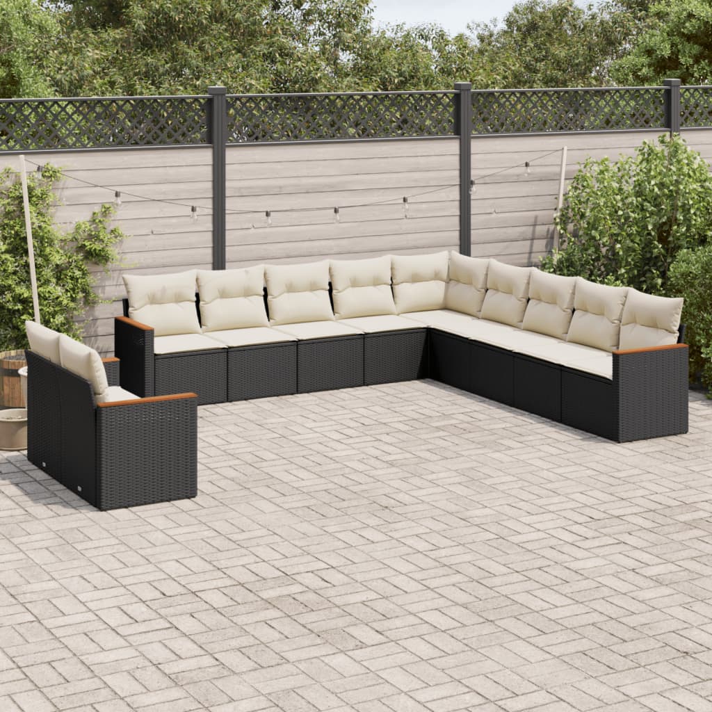 Vidaxl 11-Cz. Garden Lounge Set, Cushions Black Rattan Pe