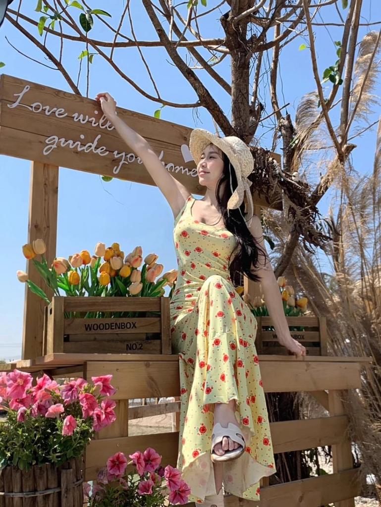 2025 Sommer Retro Französisch Gelb Floral Meerjungfrau Maxikleid