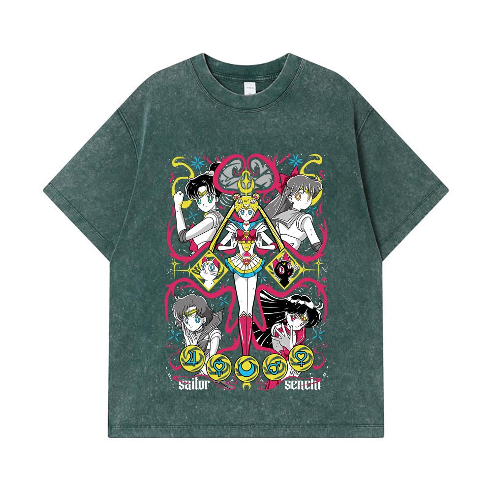 275 GSM Washed T-shirts 100% Cotton Sailor Moon V2 Print Unisex Heavy Cotton T Shirt