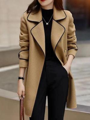 2025 Herbst/Winter Koreanischer Stil Mittellanger Colorblock Wollmantel für Damen