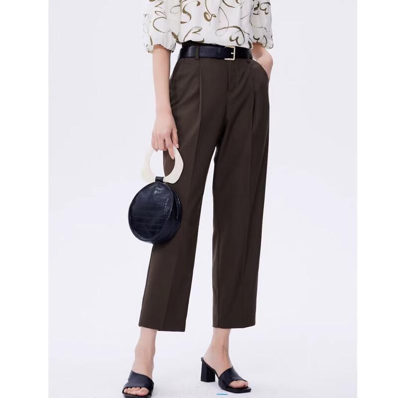 Qiushui Yiren Commuter Casual Cropped Pants S темный кофе