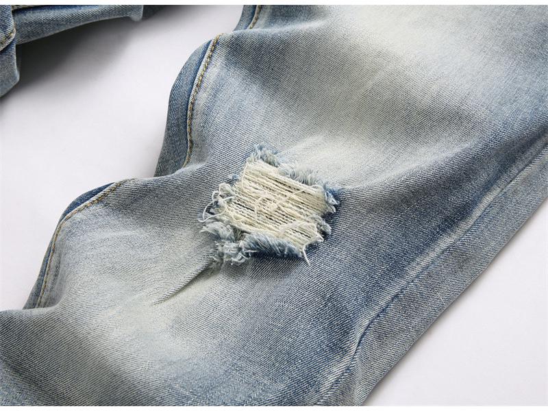 Verwaschene Blaue Distressed Bestickte Herren Skinny Jeans