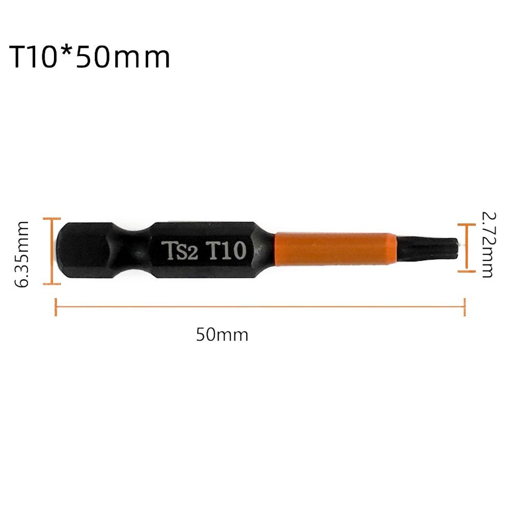 1pc 50mm Screwdriver Bit T10 T15 T20 T25 T30 T40 Alloy Steel 1/4 Hex Shank For Electric Screwdrivers Air Drills Power Tool Parts