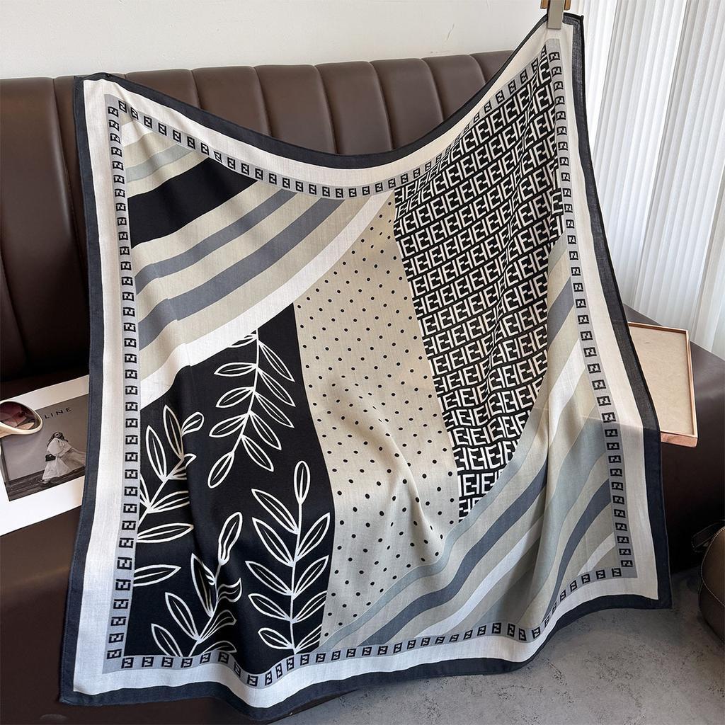 Korean Style Splicing Fashion Contrast Thin New Style Big Square Scarf Multi-public Professional Decorative Scarf External Sun Protection
